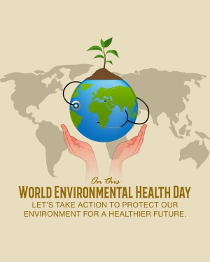 Illustration of hands holding the Earth with a plant growing on top, symbolizing environmental health.