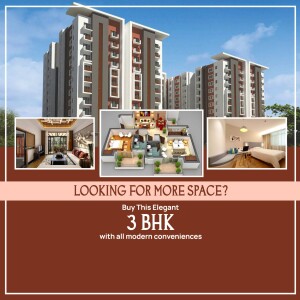Modern 3 BHK apartment building with interior views