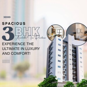 Modern 3 BHK apartment building with interior views