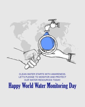 Illustration of a hand turning a tap over a world map with a magnifying glass, promoting water conservation.