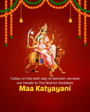 Image of Goddess Katyayani riding a lion, celebrating Navratri