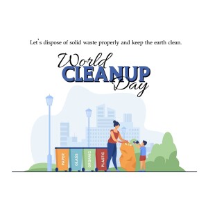 Illustration depicting people cleaning up waste in a city park for World Cleanup Day.