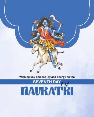Image depicting Goddess Kalaratri on a buffalo, with Navratri greetings.