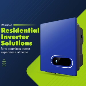 Blue residential inverter with a green and blue background