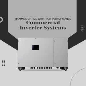 Silver commercial inverter system with text overlay 'Maximize uptime with high-performance Commercial Inverter Systems'