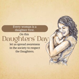 Illustration of a mother holding her baby with text celebrating Daughters' Day.