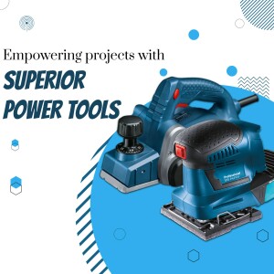 Blue power tool - jigsaw on a blue and white background