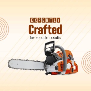 Husqvarna chainsaw with the text 'Expertly Crafted for reliable results'