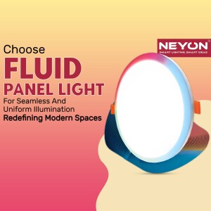 Neyon Fluid Panel Light advertisement with a gradient background.