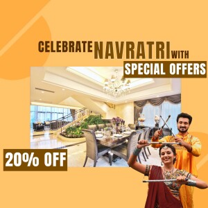 Navratri offer on luxury apartments with a couple performing Garba