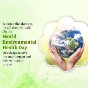 Hands holding a globe with text promoting environmental health