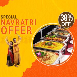Navratri offer with food buffet and dancing couple