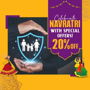 Navratri offer image with family protection concept and 20% discount
