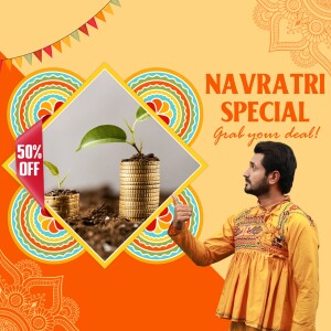Navratri Special Offer - Plant with discount and a man pointing towards it