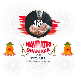 Navratri Dhamaka offer on life insurance with family protection concept