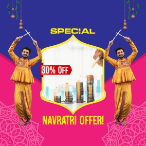 Navratri festival offer with traditional dancers and discount promotion