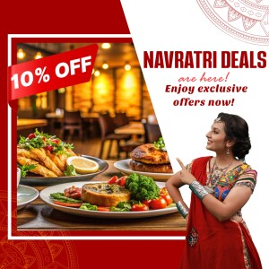 Navratri Deals promotion with food and a woman in traditional attire