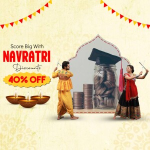 Navratri sale advertisement with dancing figures and discount offer.