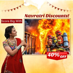 Navratri Discounts on Fire Safety Equipment with a woman in traditional attire