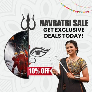 Navratri Sale advertisement featuring a woman in traditional attire and festive decorations.