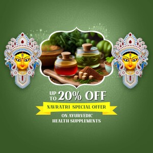 Navratri offer on Ayurvedic health supplements with Goddess Durga imagery