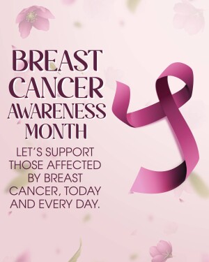 Pink ribbon with text 'Breast Cancer Awareness Month' and floral background