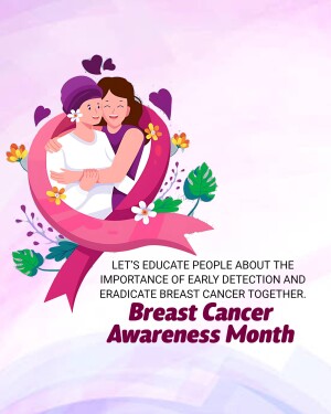 Illustration of two women embracing with a pink ribbon symbolizing breast cancer awareness.