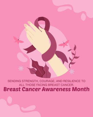 Illustration of a hand with a pink ribbon, symbolizing Breast Cancer Awareness Month.