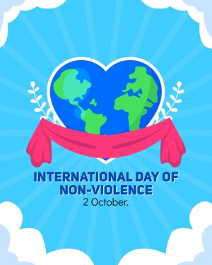 Illustration of a heart-shaped Earth with olive branches and the text 'International Day of Non-Violence'