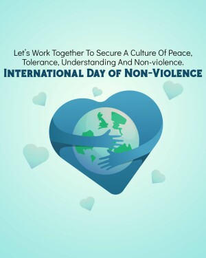 Image depicting a heart embracing the Earth with hands, promoting peace and non-violence.