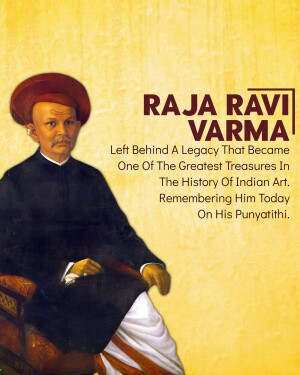 Portrait of Raja Ravi Varma with text commemorating his Punyathithi