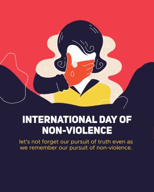 Illustration depicting a woman covering her mouth with a hand, symbolizing silenced voices, with text promoting International Day of Non-Violence.