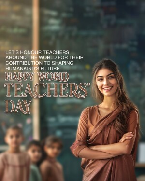 A woman standing in a classroom with children, celebrating World Teachers' Day.