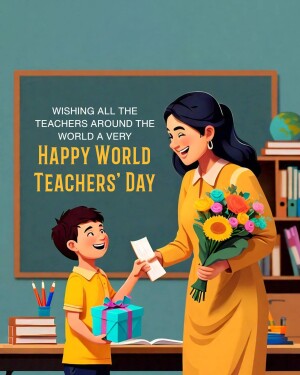 Illustration of a teacher receiving a gift from a student.