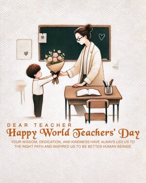 Illustration of a teacher receiving flowers from a student.