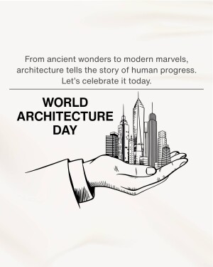 World Architecture Day graphic with a hand holding a cityscape