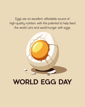 Broken egg with yolk, promoting World Egg Day and highlighting eggs as a nutritious food source.