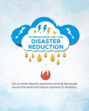Illustration of a cloud with lightning and rain over a flame, promoting disaster awareness.
