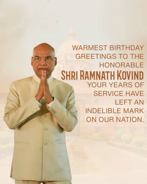 Portrait of Shri Ramnath Kovind with birthday wishes