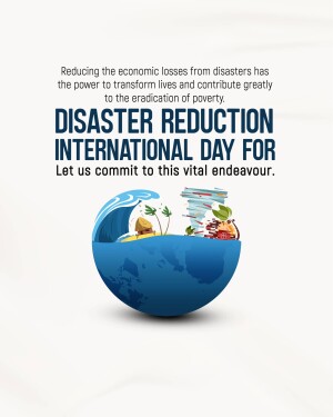 Image promoting Disaster Reduction International Day with a globe split to show disaster impacts.