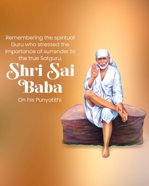Image of Shri Sai Baba with text commemorating his Punyathithi