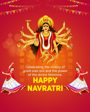 Illustration of Goddess Durga with dancers for Navratri celebration
