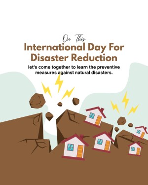Image depicting a disaster with houses near a cliff and lightning bolts, promoting disaster prevention.
