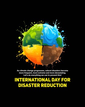 Illustration of Earth divided into sections with paint splatters, promoting International Day for Disaster Reduction.