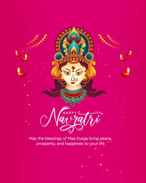 Illustration of Goddess Durga's face with Navratri greetings