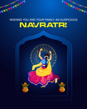 Navratri festival greeting with a woman performing Garba dance