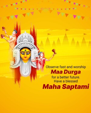 Maha Saptami festival greeting with Goddess Durga image