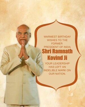 Portrait of Shri Ramnath Kovind with birthday greetings