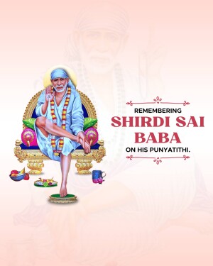 Image of Shirdi Sai Baba with text 'Remembering Shirdi Sai Baba on His Punyatithi'