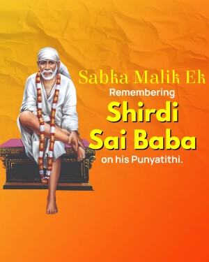 Image of Shirdi Sai Baba with text commemorating his Punyatithi